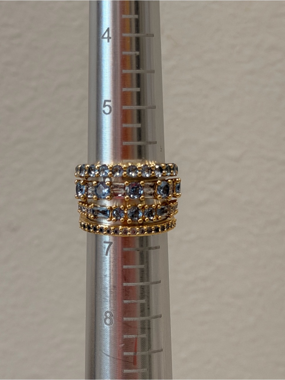 Bomb Party New! Gold-Tone Blue Crystal Multi-Band Stack Ring - -Size 6.5